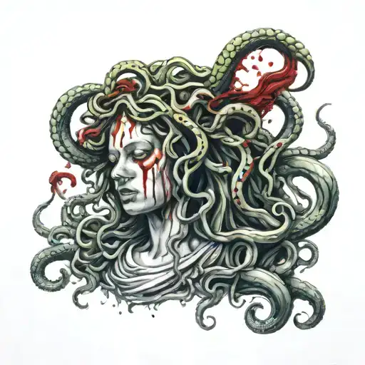 Medusa With Melting Face Crying Blood