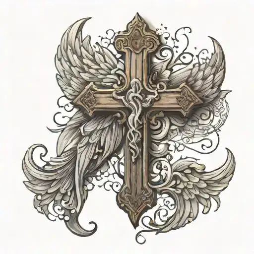 Wooden Cross With Angel Wings