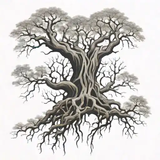 Dark Forest Of Trees With Roots