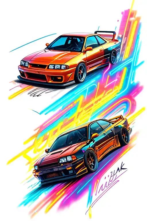 Neon Lights Background With Nissan Silvia S15