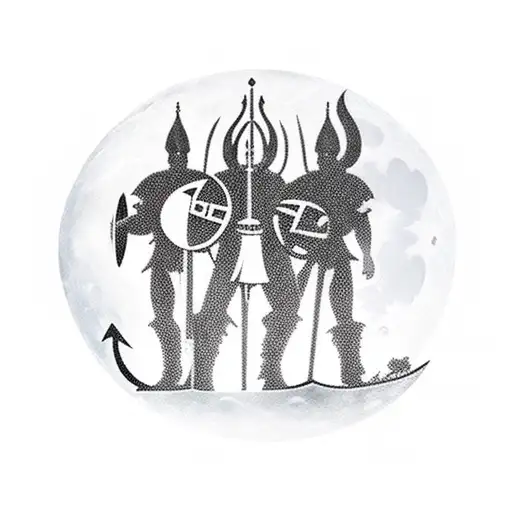 Four Vikings On A Boat Backside Looking At The Moon