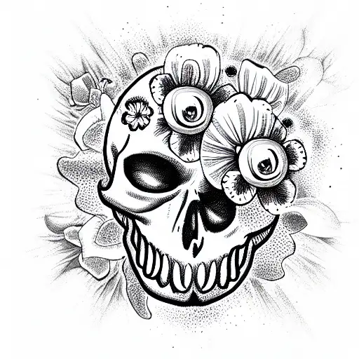 Skull With Flowers In Eyeballs