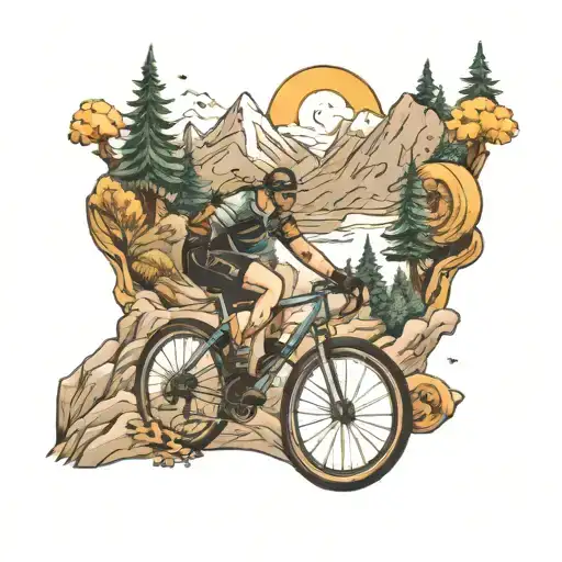 Cycling And Mountain Forest Scene