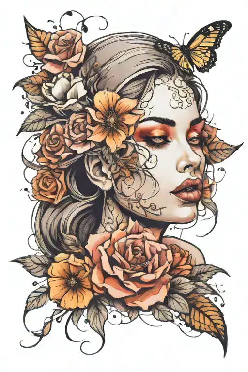 Beautiful Woman With A Sexy But Spooky Aesthetic Design With Flowers