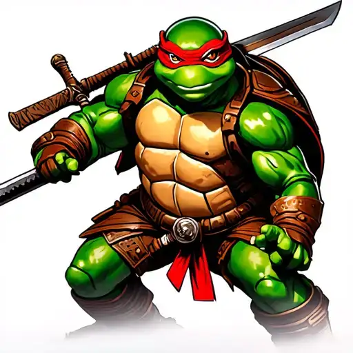 Muscular Ninja Turtle In Full Battle Armor Wielding A Sword