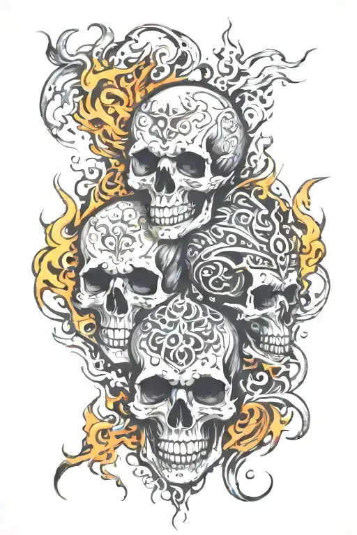 Skulls And Fire Rising And Tribal Design