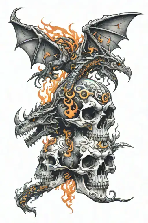 Skulls And Fire Rising And Tribal Dragon Wrapped