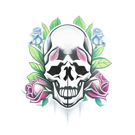 Skull With Knife And Roses