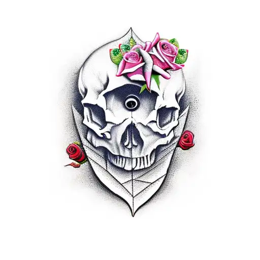 Skull With Knife And Roses