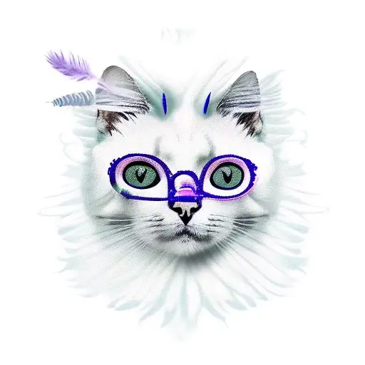 Cat In A Mask With Feathers Holding A Snake Wrench In Lavender
