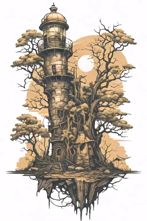 Destroyed Post Apocalypse Lighthouse In The Forest