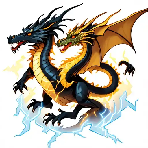 Crate Small Tattoo A Black Dragon With A Gold Dragon On The Middle Flying Through Lightning