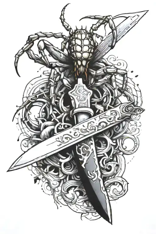 A Knife On Wich Sits A Spider With Number 28