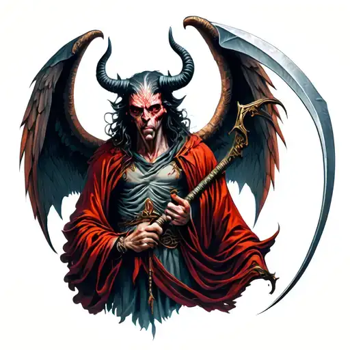 Demon With Horns And Wings Holding Scythe
