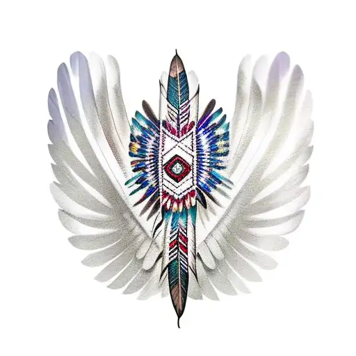 Dove With Native American Feathers Behind Wings