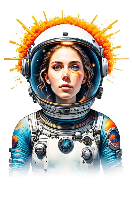 Woman In Space Helmet With Something Going Through Her Head