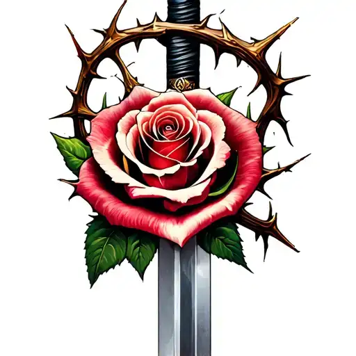 Rose With Sword And Thorns Wrapped Around Most Of The Sword