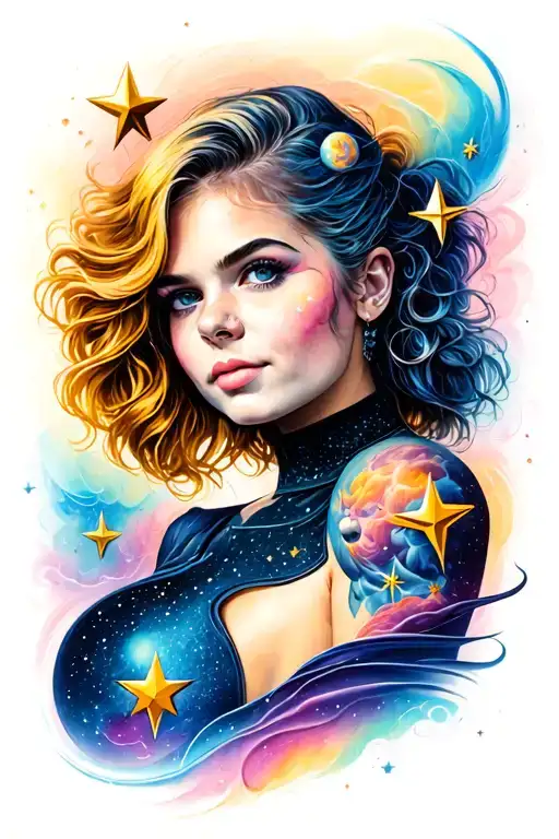 Kellie With A Space Background Including 6 Stars