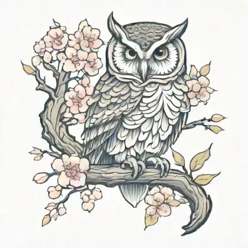Owl And Cherry Blossom
