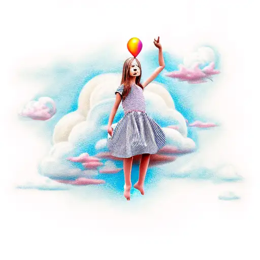 Young Girl With Legs Hanging From A Beautiful Cloud
