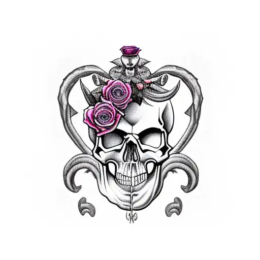 Skull With Aries And Roses