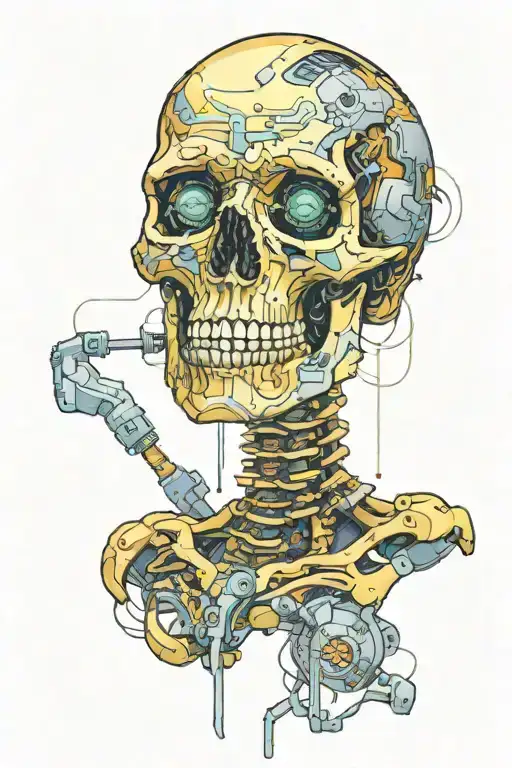 Skull Of A Dead Android With Circuitry