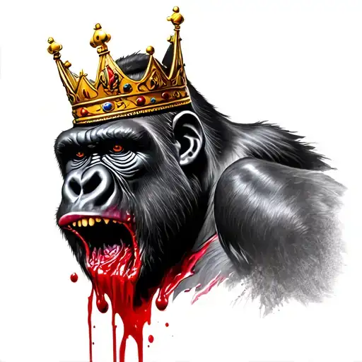 Gorilla With Crown And Blood In Mouth