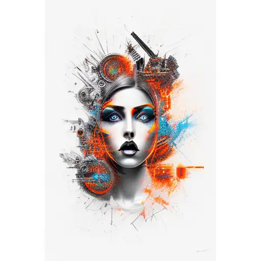Women Face Abstract In Black And Orange