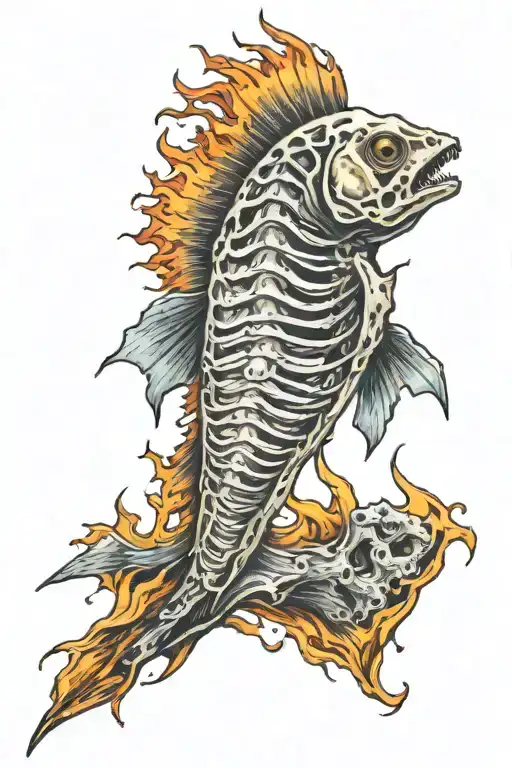 One Fish Skeleton With Fins On Fire