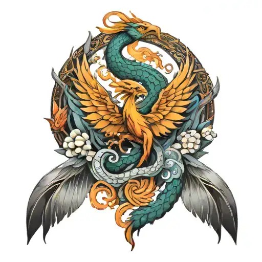 Phoenix And Scales With Dragon