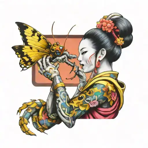 Robot Geisha Holding A Scorpion