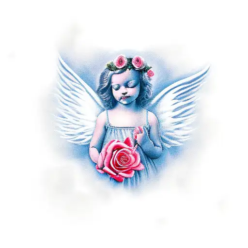 Angel With Roses And Clouds