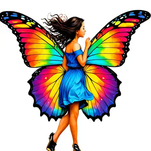 Girl Chasing A Rainbow Butterfly Wings
