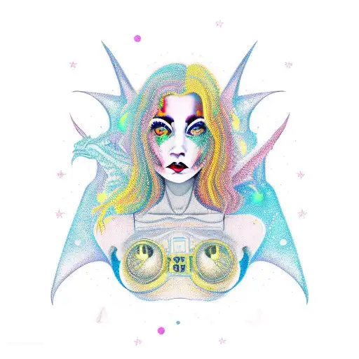 Dragon Gothic Girl In Space Colourful