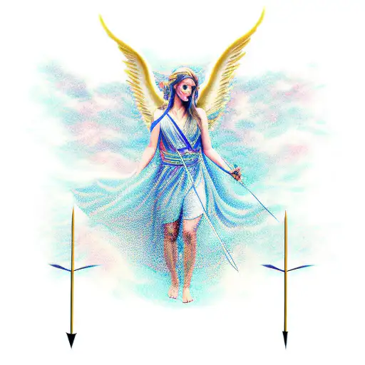 Angel In Flowing Robes With Drawn Arrow