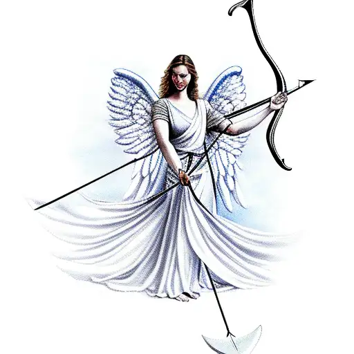 Angel In Flowing Robes Firing A Bow And Arrow