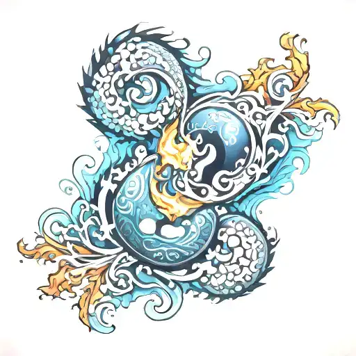 Yen And Yang Symbol Made From Fire And Water