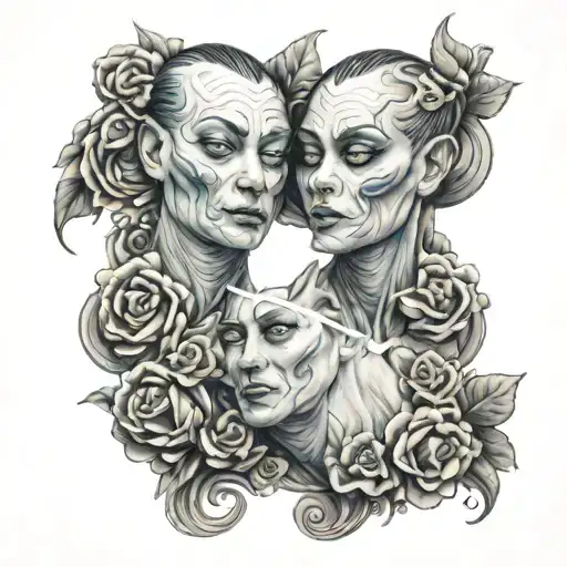 Siamese Twin Head Tattoo Holding
