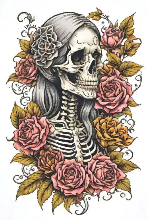 Skeleton Woman With Flowers