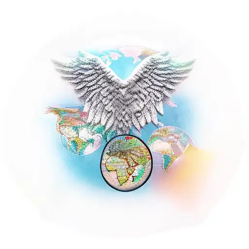 Angel Wings With World Map And Writeing Memento Audere Semper