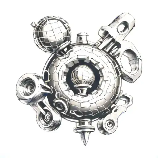 Globe And Wrench In The Shape Of A Nut