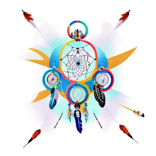 Dream Catcher With Thunderbird In The Middle And Hanging From An Arrow