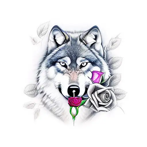 Wolf With A Rose In His Mouth