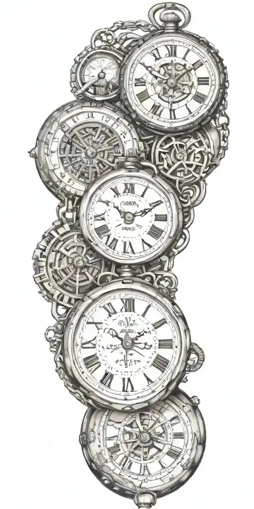 5 Pocket Watches Merging Together With Kids Names Intertwined
