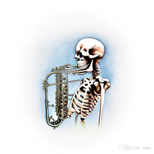 Skeleton Sitting On A Car Door Playing A Saxophone