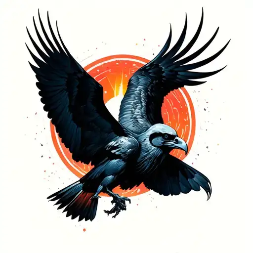 Negative Space Raven Flying And A Skull Within The Wings