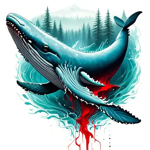 Whale With Red Blood Trail Winding Through A Forest