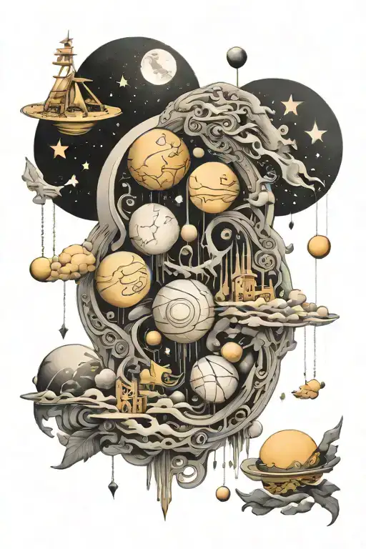 Abstract Drawing Of Success And Fortune With Several Moons