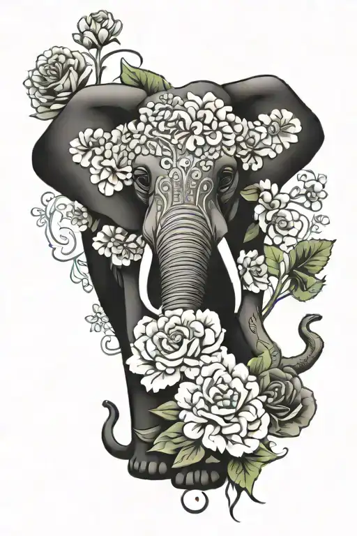 Elephant With Carnations And Mandala Design