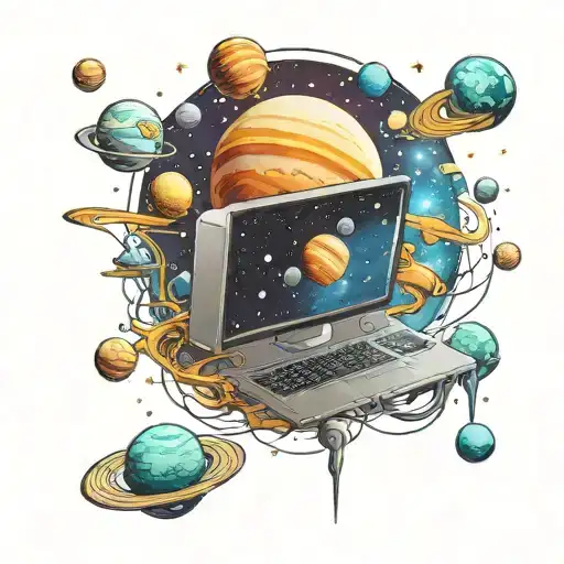 A Mac Computer Screen Floating In Space Surrounded By Planets And Stars